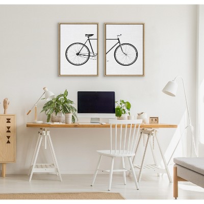 Simon Te Bicycle Print on Canvas with Natural Frame, 18x24, 2 Piece Set
