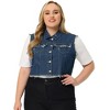 Agnes Orinda Women's Plus Size Jean Raw Hem Button Down Sleeveless Crop Denim Vest - 3 of 4