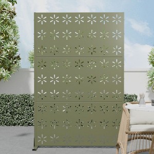 PexFix 72 in. x 47 in. Metal Freestanding Privacy Screen Garden Fence For Deck Patio Balcony Outdoor Privacy Panel with Snowflake Cutouts Green - 1 of 4