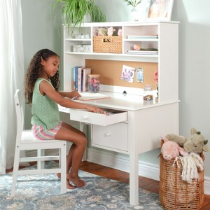 Guidecraft Madison Kids Desk with Hutch and Chair Set - White: Kids Wooden Bedroom Writing Table with Storage, Wood Study Table for Kids with Hutch - 1 of 4