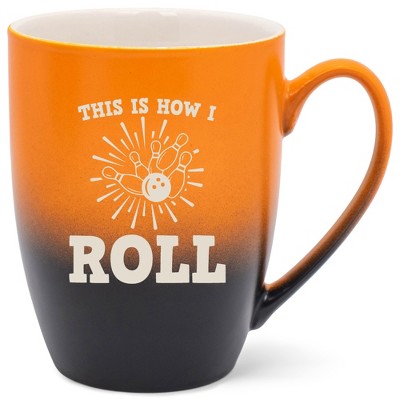 100 North Bowling Pin Design 10 Ounce Orange and Black Two Toned Ombre, Comfortably Fits Your Hands, Ceramic Tea Coffee Cup Mug, This Is How I Roll
