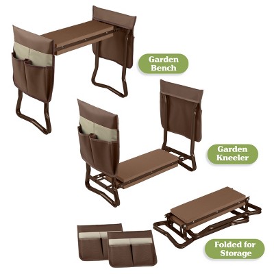 Brown Foldable Garden Kneeler and Stool with Tool Pouches