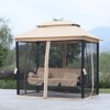 NicBex 3-Seat Outdoor Patio Swing Chair with Cushion,Double Tier Canopy and Mesh Sidewalls for Patio Bedroom Porch Garden,Beige - 2 of 4