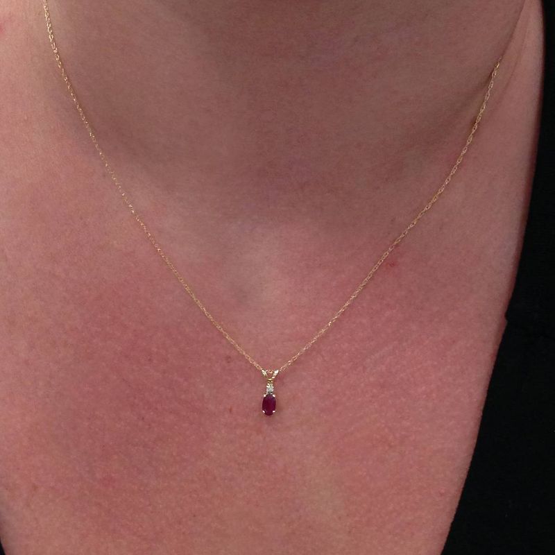 Pompeii3 Oval Ruby & Diamond Solitaire Pendant 14 KT Yellow Gold With 18" Chain, 3 of 5