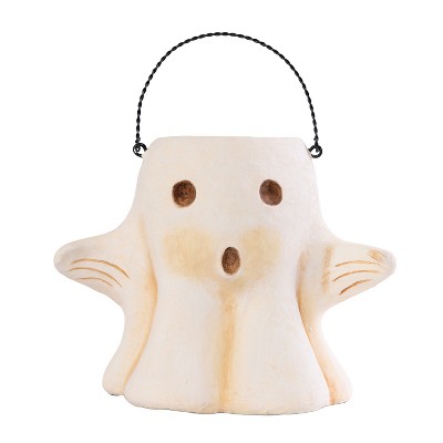Transpac Paper Mache Ghost Bucket Decorative Sculpture for Halloween Indoor Use White Tabletop Decoration and Gifts