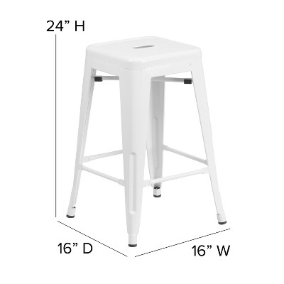 24" High Backless White Metal Indoor-Outdoor Counter Stool
