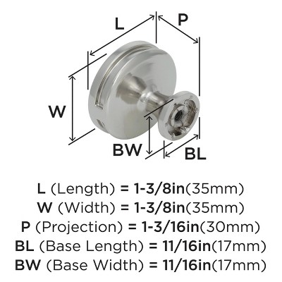 Polished Nickel Round Cabinet Knob with Mounting Hardware