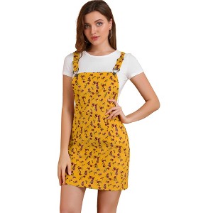 INSPIRE CHIC Women's Adjustable Strap Pinafore Bib Corduroy Overalls Floral Dress - 1 of 4