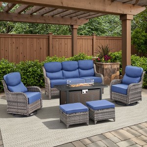Belord All Weather Wicker Patio Furniture Set 6 Pieces, 6-INCH Extra Thick Cushion Outdoor Patio Firepit Set with Patio Sofa Swivel Chair and Ottoman - 1 of 4