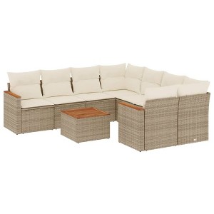 vidaXL Patio Sofa Set with Cushions Outdoor Furniture 9 Piece Poly Rattan - Beige - 1 of 4