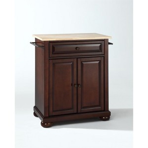 HomeStock  Alexandria Wood Top Small Portable Rolling Kitchen Island Storage Cart, Microwave Stand, Mahogany - 1 of 4