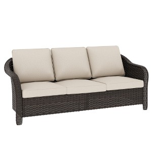 UPTION 3-person Outdoor Patio Rattan Sofa With Cushions - 1 of 4