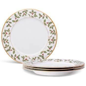 Noritake Holly and Berry Gold Set of 4 Dinner Plates