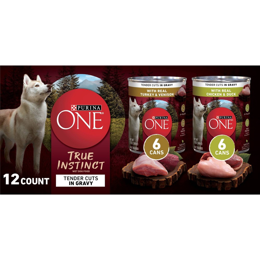 Purina ONE True Instinct Tender Cuts Gravy with Chicken, Turkey, Duck and Venison Flavors Wet Dog Food Variety Pack - 12ct