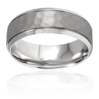 Pompeii3 8mm Hammered Beveled Wedding Band 14K White Gold