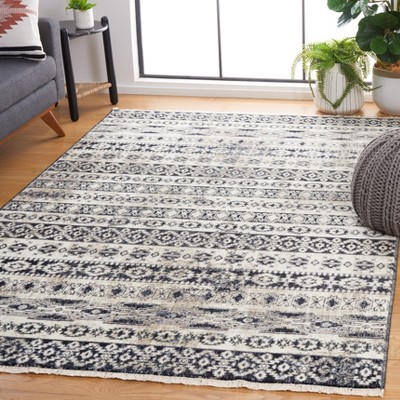 Ivory and Black Hand-Knotted Rectangular Area Rug