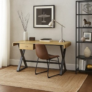 Royal Hampton Aluminum Patchwork Rectangular Desk with X Trestle Base, Gold and Black - 1 of 4