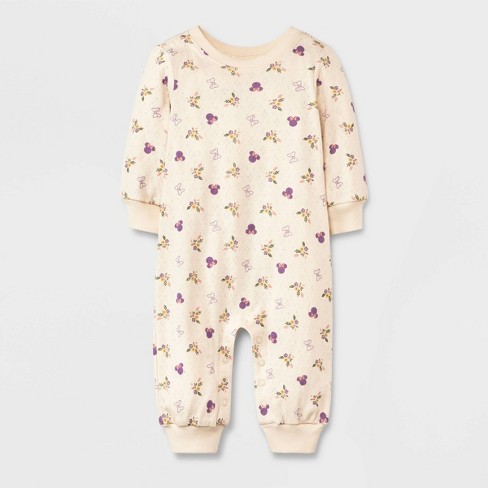 Baby Girls' Disney Minnie Mouse Floral Romper - Beige : Target