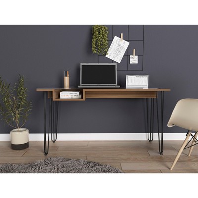 XIYUYEU Home Office Desk Modern Writing Desk with 2 Storage Drawers and Hairpin Legs for Study