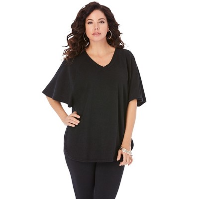 Roaman's Women's Plus Size High Pile Fleece Batwing Tee