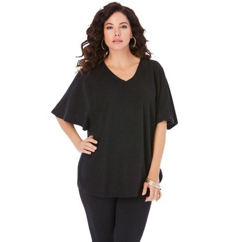 Women's Short Sleeve Relaxed Scoop Neck T-Shirt - Ava & Viv™ Black 2X