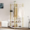 Corner Coat Rack with Storage Bench,Entryway Clothes Rack with Shelf,Corner Coat Rack with 6 Double Hooks,Wooden Hanger Stand for Jackets and Shoes - 3 of 4