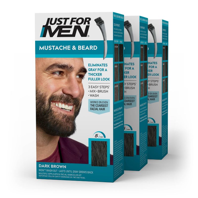 Just For Men Mustache & Beard Coloring for Gray Hair with Brush Included - 3pk, 1 of 9