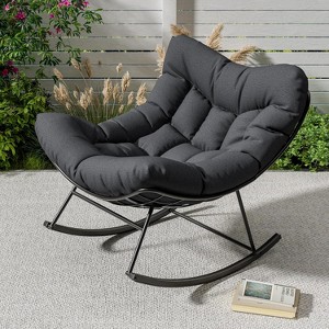 Outdoor Papasan Rocking Chair, Oversized Rattan Lounge Chair for Balcony, Porch, or Bedroom - 1 of 4