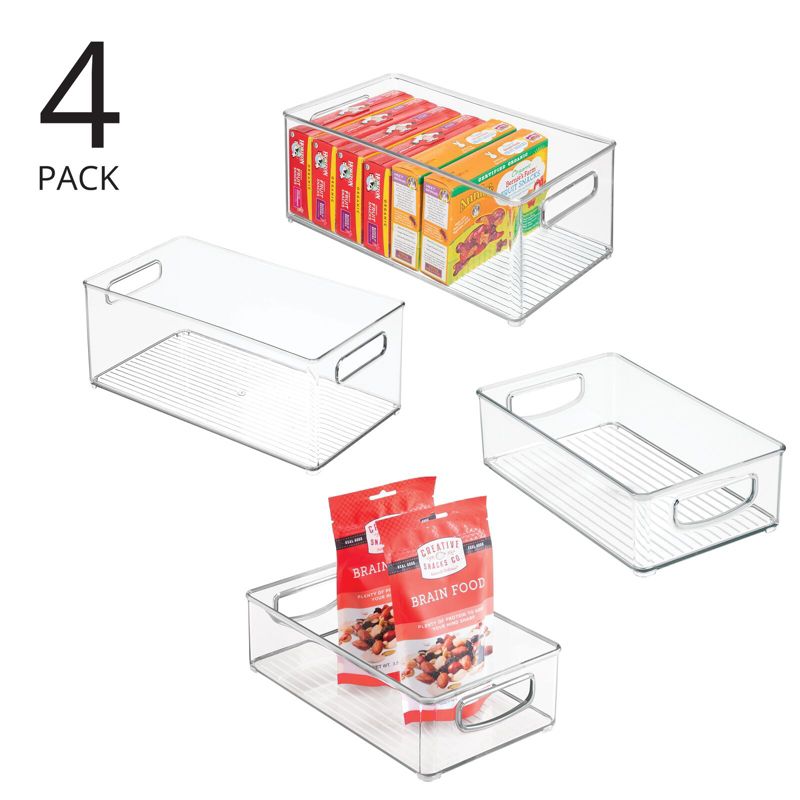 mDesign Large Deep Plastic Kitchen Storage Organizer Bin, Handles, 4 Pack, Clear, 2 of 10