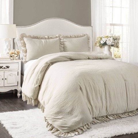 Lush Decor Lush Décor 3pc California King Reyna Comforter Set Wheat: Ruffled Microfiber Bedding, Machine Washable