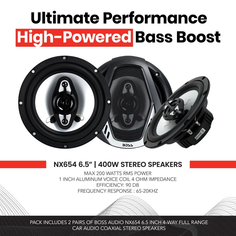 BOSS Audio Systems NX654 Onyx 6.5 Inch 400 Watt 4-Way 4 Ohm Full Range Car Audio Coaxial Stereo Speakers with Mylar Dome Tweeters, 2 Pairs, 2 of 7