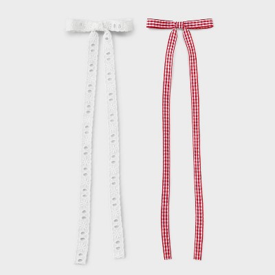 Fabric Salon Hair Clip Bow Set 2pc - Wild Fable™ Red/White