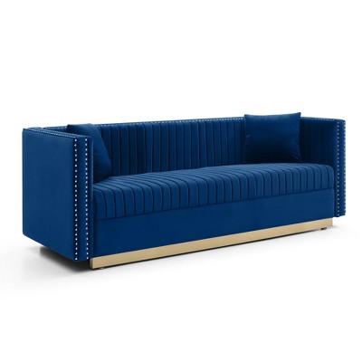 NicBex Velvet 3 Seater Sofa Couch with Nailhead Decoration Modern Upholstered Sofa with Sturdy Base for Living Room