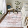 Faux Wool Boho Vintage Floral Printed Area Rug Ultra Thin Low Pile, Machine Washable Stain Resistant  Non Slip Non Shedding Pet Friendly Floor Rug - 3 of 4
