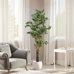 KTMBDW Ficus Artificial Tree Fake Silk Plant, Faux Floor Tree in Black Plastic Planter for Home Office Corner Decor, Set of 1 - 1 of 4