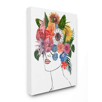 Stupell Industries Female Sketch Portrait Lips Multi-color Floral Arrangement