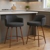 HomeRoots Set of Two 26" Black and Walnut Faux Shearling and Steel Counter Height Swivel Bar Chairs - 2 of 4