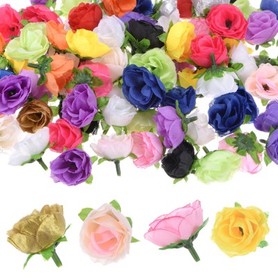 Unique Bargains Silk Plastic Small Faux Rose Artificial Flower Heads 1.2 inch
