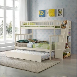 NicBex Twin over Full Bunk Bed Wooden Bed Frame with Trundle, Storage Stairs and Full Length Guardrail, No Box Spring Required - 1 of 4