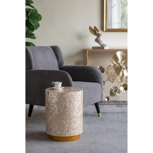 Kumasinova 14x14x20" Decorative Cylindrical Accent End Table,2-In-1 Stool with Gold & Black Capiz Shell Finish for Living Room,Premium MDF Side Table - 1 of 4
