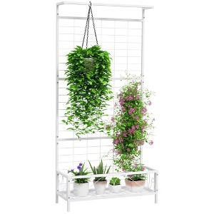 Outsunny Tall Metal Plant Stand with Trellis and Hanging Bar, Plant Holder for Indoor Outdoor Use, 36" x 12.8" x 74" - 1 of 4