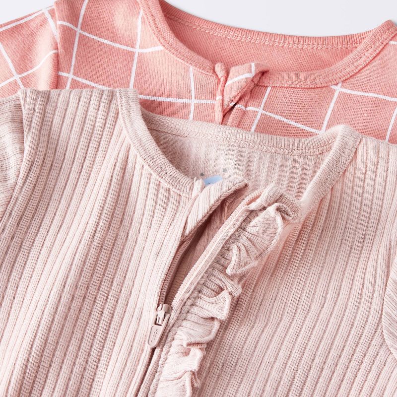 Baby Girls' 2pk Short Sleeve Wide Ribbed Romper - Cloud Island™ Pink, 4 of 6