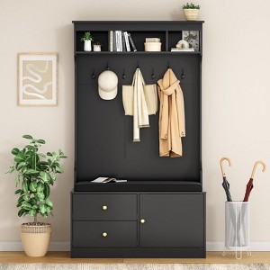 PexFix Hall Tree with Bench & Shoe Storage 6-in-1 Wider Entryway Bench with Coat Rack & Adjustable Shelf Farmhouse Hall Tree - 1 of 4