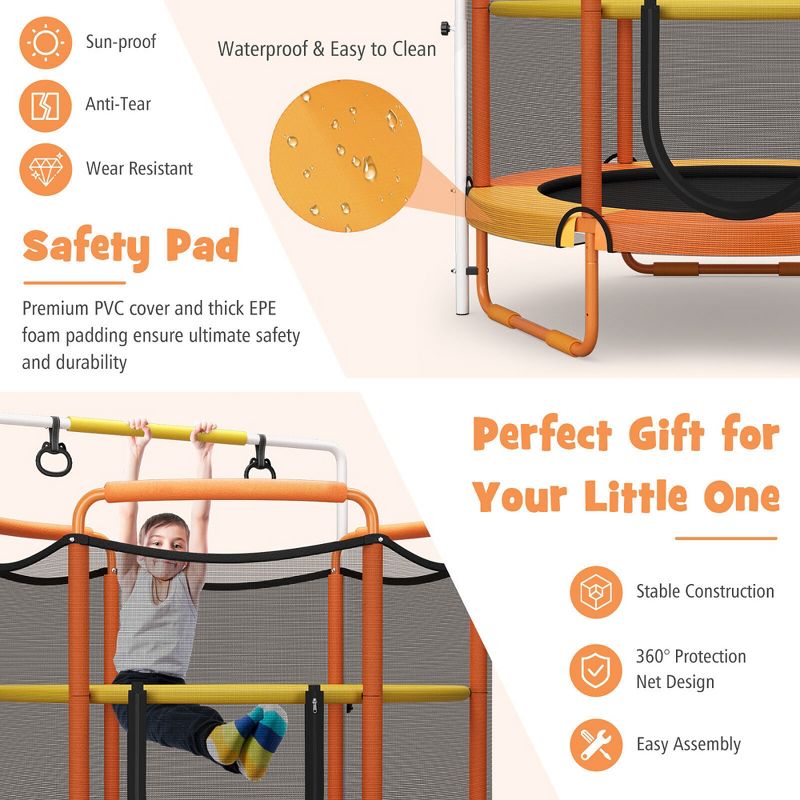 Costway 5FT Kids 3-in-1 Game Trampoline Seamless W/ Enclosure Net Spring Pad In/ Outdoor, 5 of 10