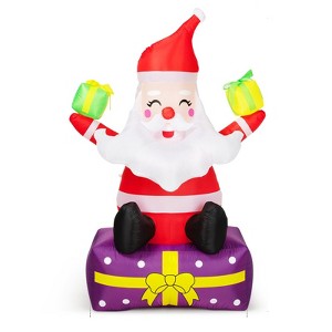 6FT Christmas Inflatable Santa with LED Lights ¨C Outdoor Blow-Up Decor with Gift Boxes, Stakes & Tethers for Yard/Garden - 1 of 4