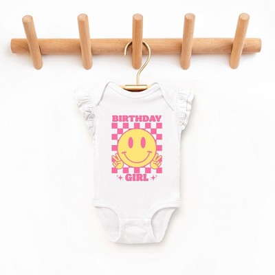 The Juniper Shop Birthday Girl Checkered Baby Flutter Sleeve Bodysuit