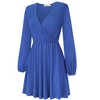 Women's Wrap V Neck Swing Long Sleeve Mini Dress Elastic Waist Fit Flare Dress - 3 of 4