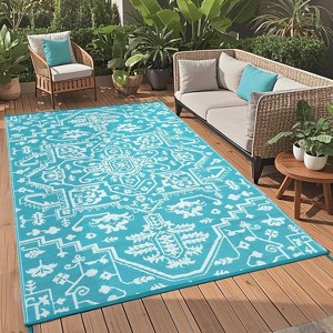 coucheta Multi-size Waterproof Outdoor Medallion Patio Rug, Reversible Plastic Straw Vintage Camping Carpet, for Patio, Deck, Backyard, Balcony - 1 of 4
