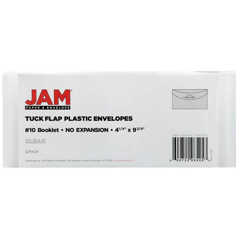 JAM Paper 12pk 4 1/4&#39;&#39;x9 3/4&#39;&#39; Durable Plastic Envelopes, Tuck Flap Closure, Clear - Ideal for Document Storage & Organization, 5 of 7