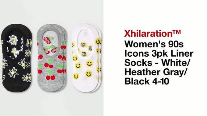 Women&#39;s 90s Icons 3pk Liner Socks - Xhilaration&#8482; White/Heather Gray/Black 4-10, 2 of 5, play video
